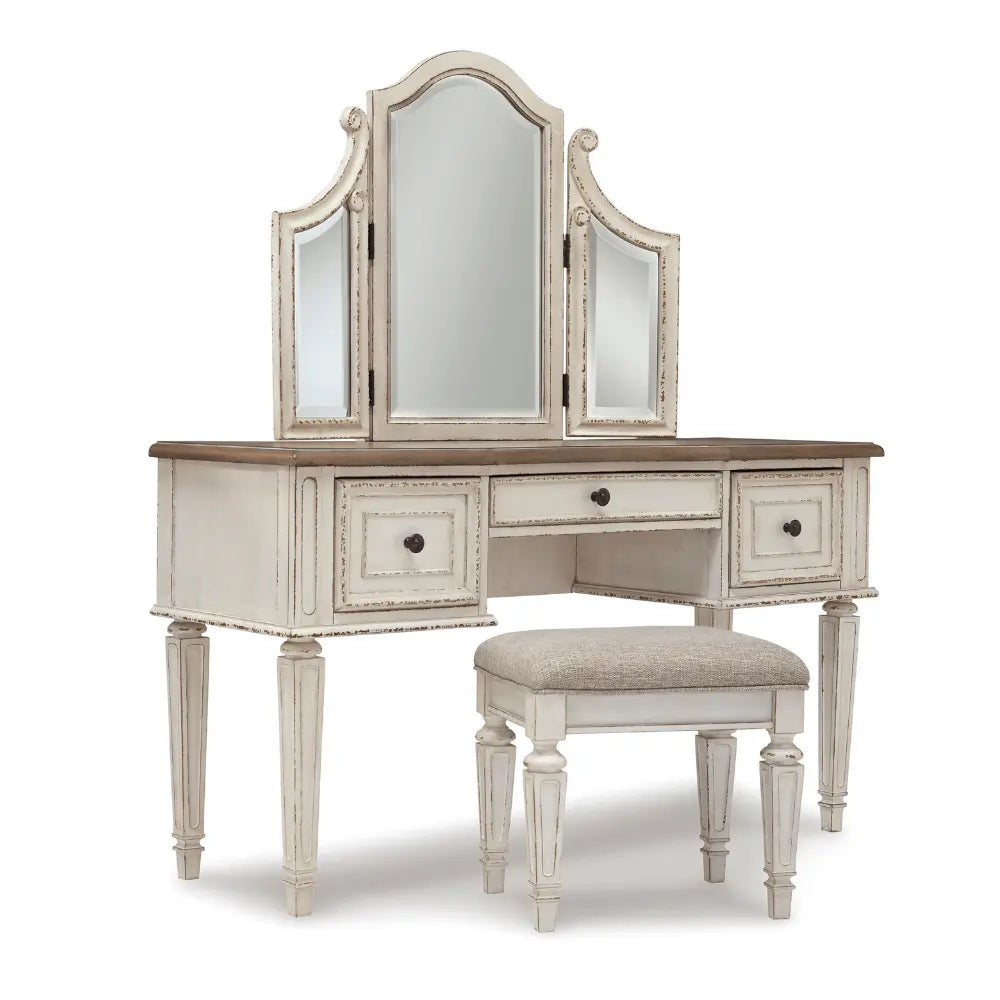 Realyn Vanity and Mirror with Stool Dressers| Ashley Homestore