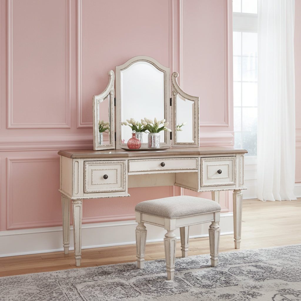 Realyn Vanity and Mirror with Stool Dressers| Ashley Homestore
