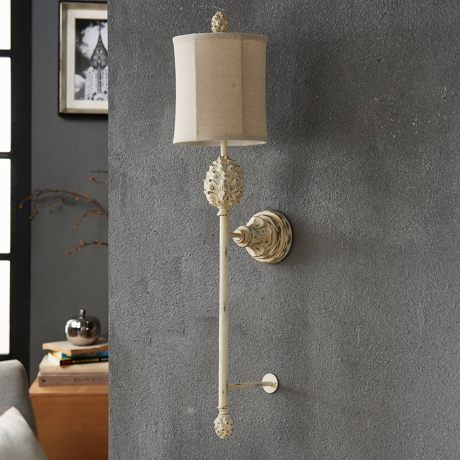 Resin White Wash Finish Linen Shade Wall Sconce Wall Sconces| Crestview