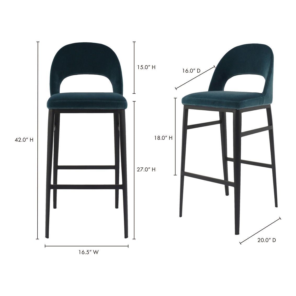 Roger Barstool Teal Velvet Counter Stools| Moe's Home