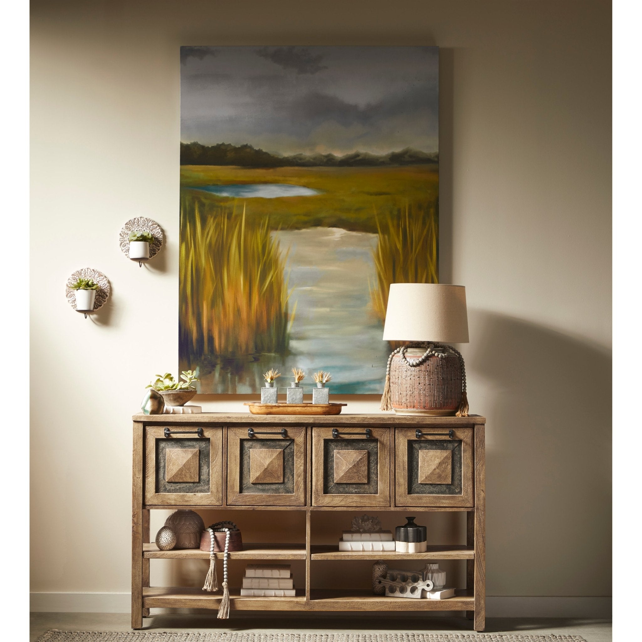 Rustic Stone Inserts Storage Console Consoles & Sideboards| Hooker