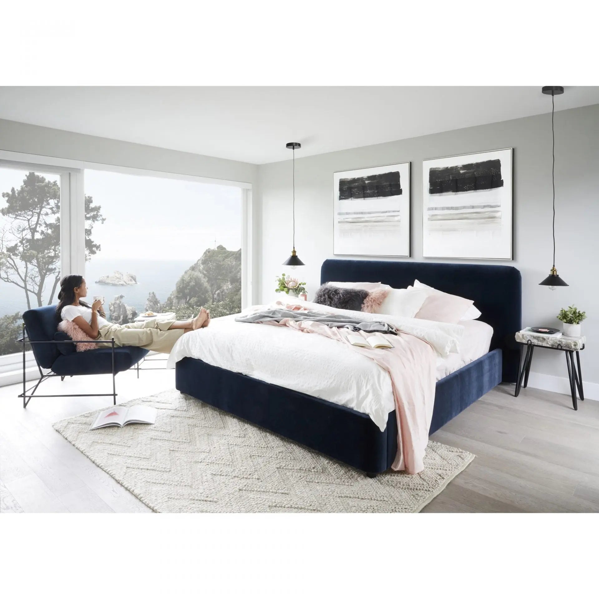 Samara King Bed Blue Velvet Beds| Moe's Home