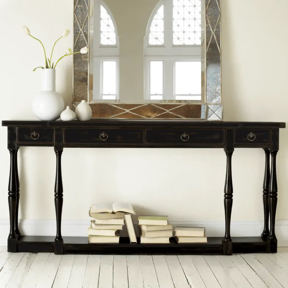 Sanctuary Four-Drawer Thin Console - Ebony Consoles & Sideboards| Hooker