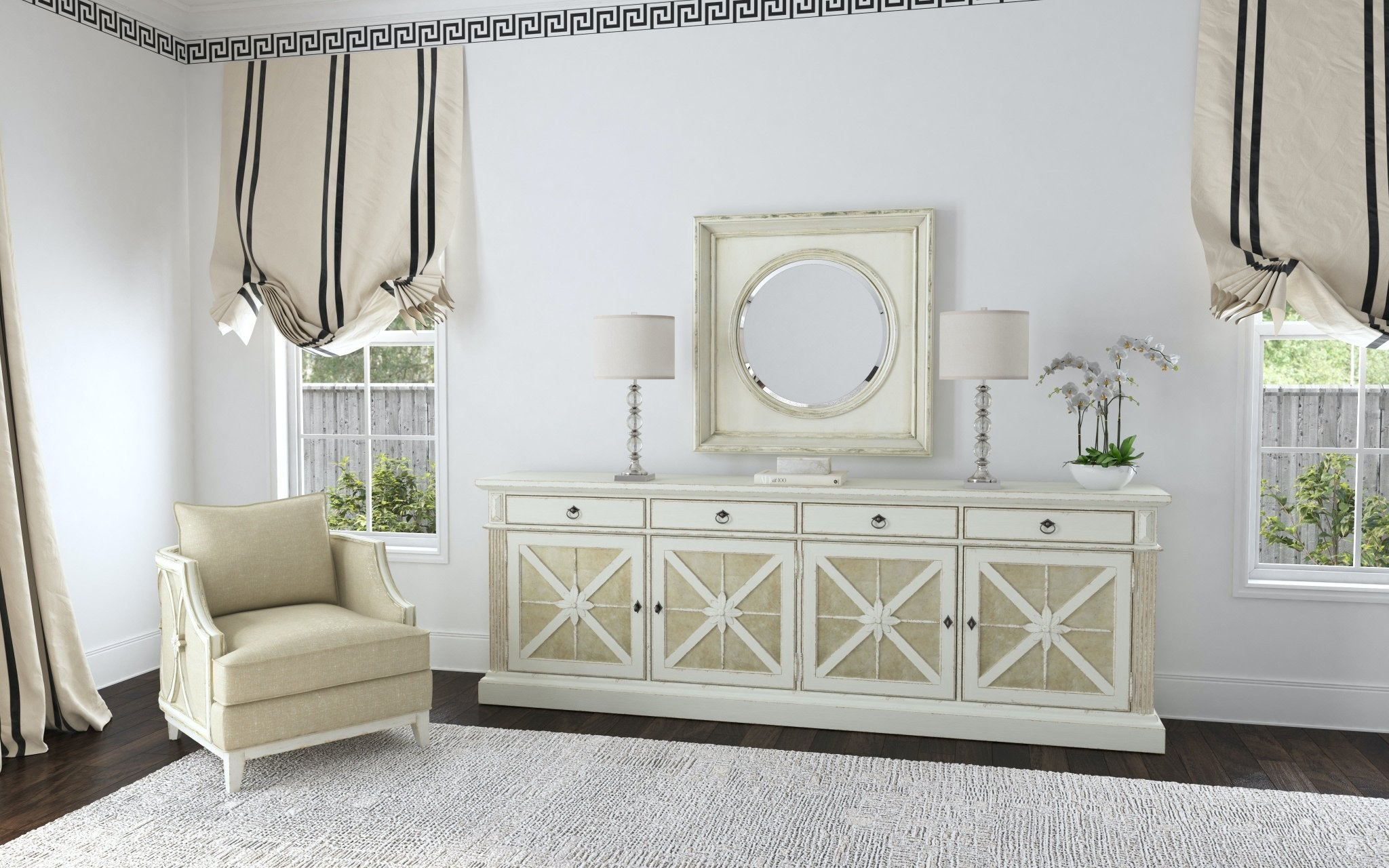 Sanctuary Grand Premier Entertainment Console Blanc Consoles & Sideboards| Hooker