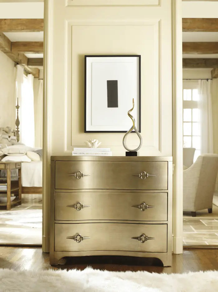 Sanctuary Three-Drawer Shaped Front Gold Chest Cabinets & Chests| Hooker