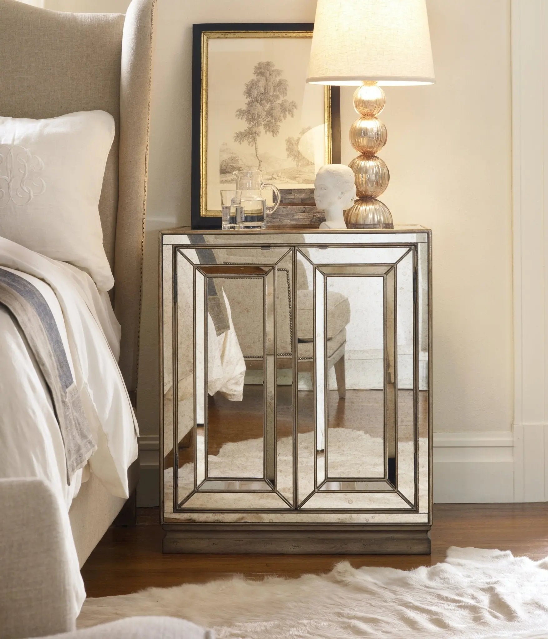 Sanctuary Two-Door Mirrored Nightstand - Visage Nightstands| Hooker