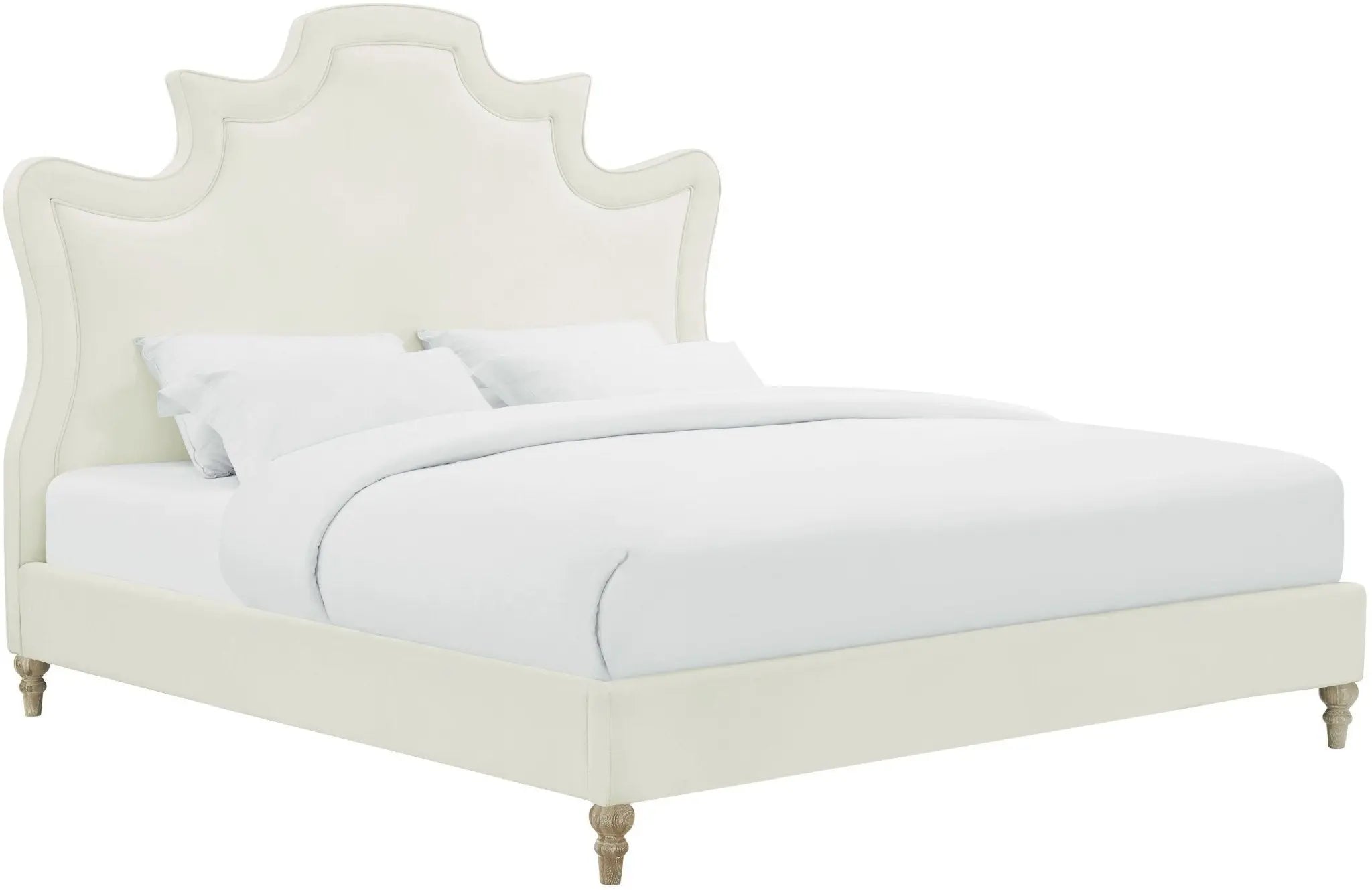 Serenity Cream Velvet Bed in Queen Beds| TOV