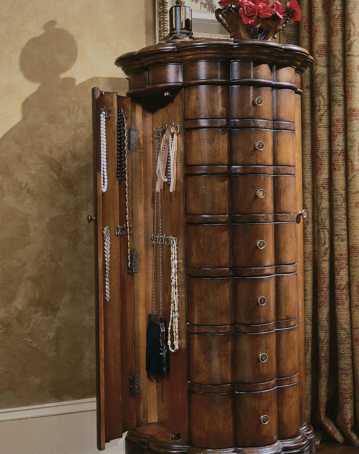 Shaped Jewelry Armoire-Cherry Cabinets & Chests| Hooker