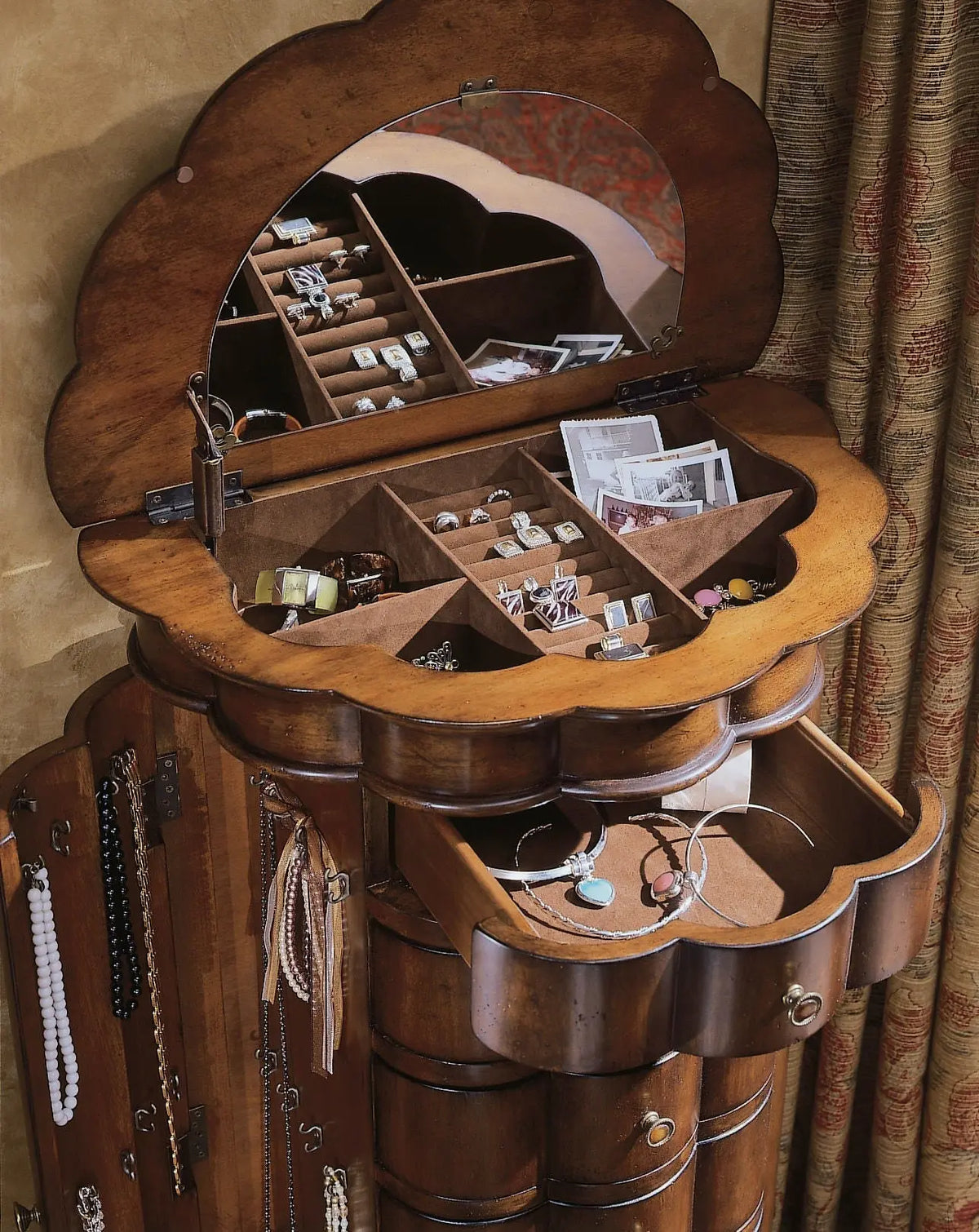 Shaped Jewelry Armoire-Cherry Cabinets & Chests| Hooker