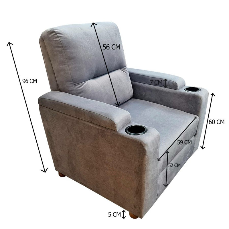 In House Cinema Chair Upholstered With Velvet And Cup Holders- Grey-906192-G (6613426110560)