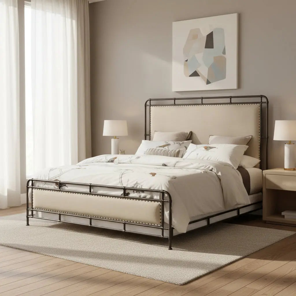 Slumbr Queen Metal Upholstered Bed Beds| Hooker
