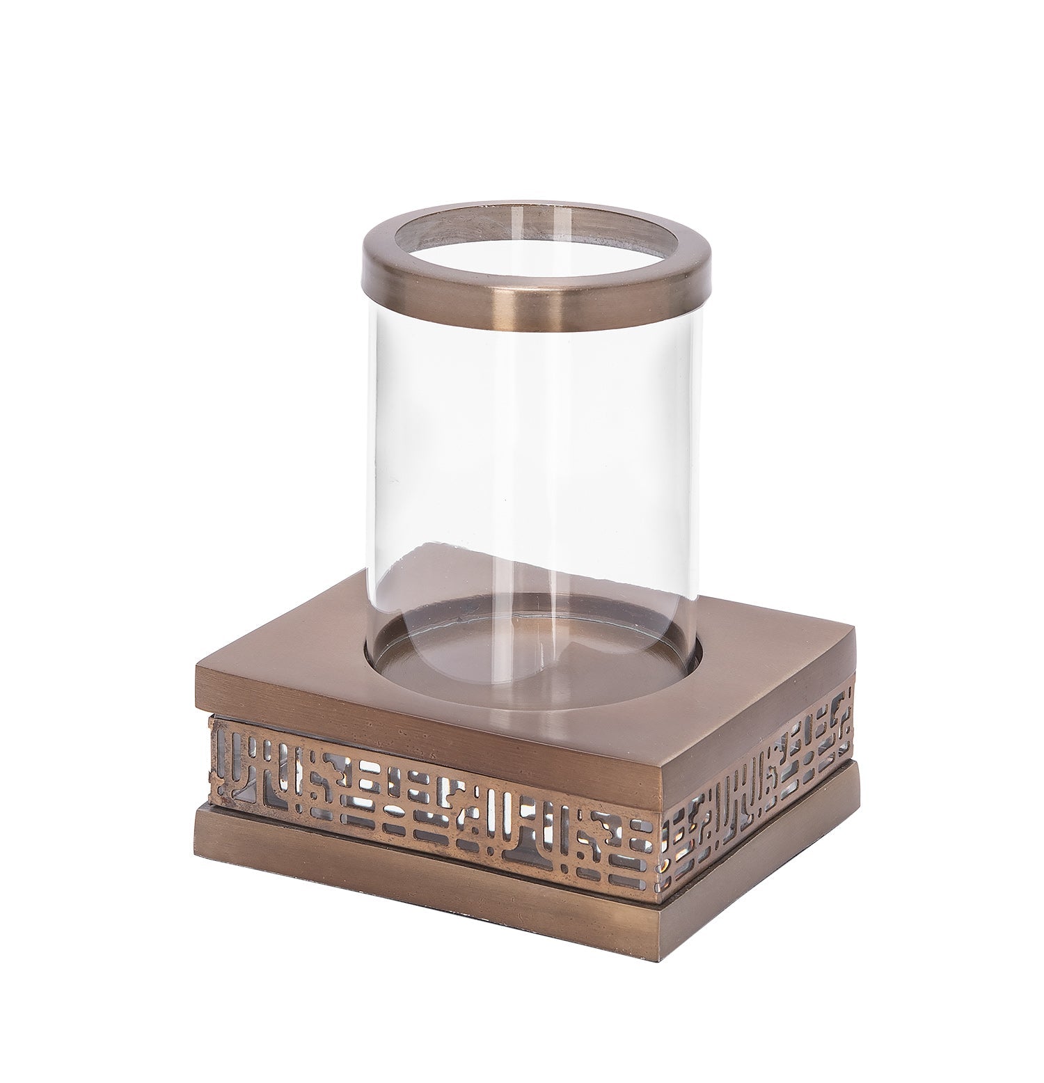 SQUARE CANDLE HOLDER ANITQUE BRASS 15X12.5X10.5 CM Candle Holders| Alrugaib Furniture X Nice