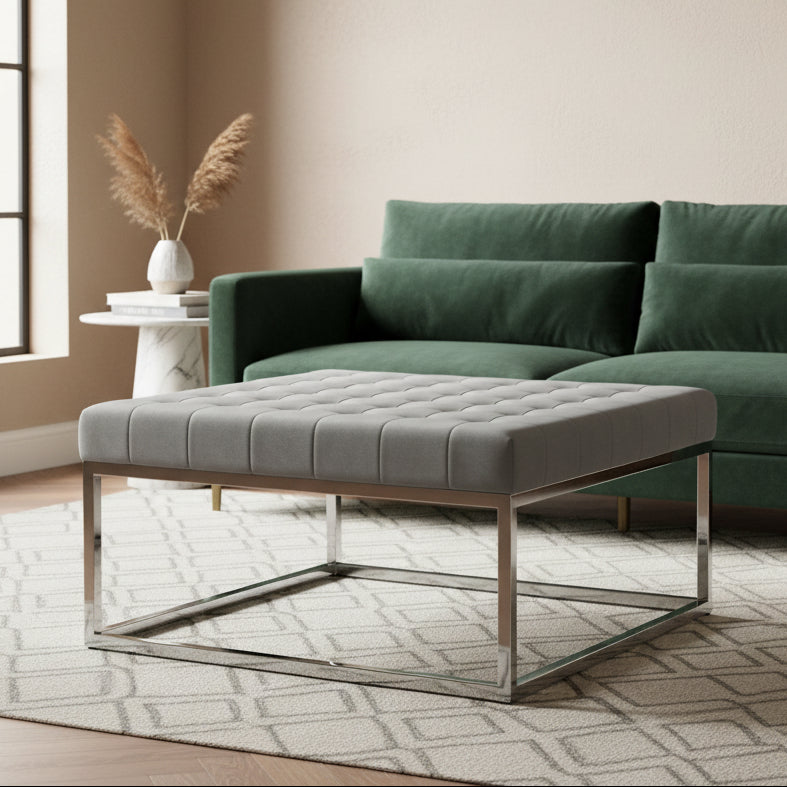 STAINLESS STEEL PADDED ACCENT TABLE, SILVER/GRAY K Benches| Sagebrook Home