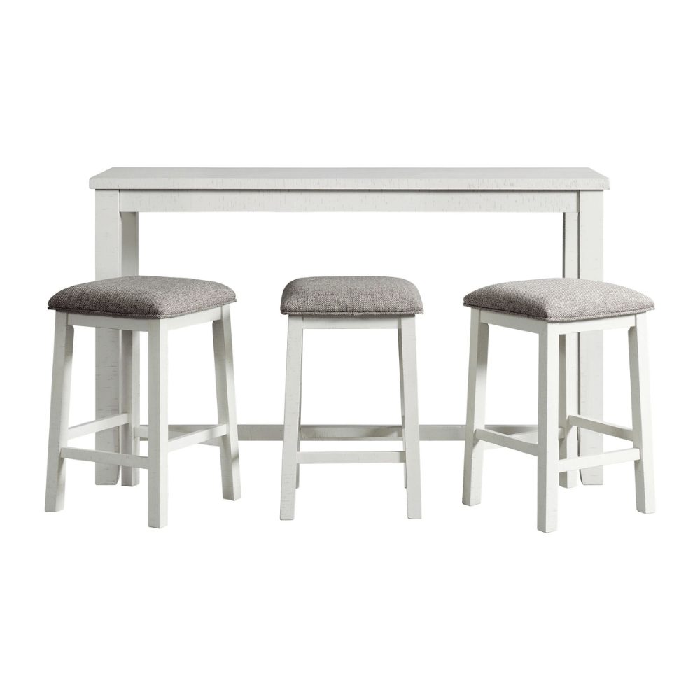 Stone Occasional Bar Table Single Pack in White (Table + Three Stools) Stools| Roots Furniture