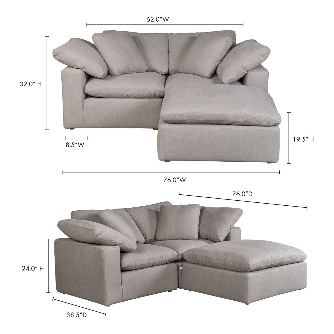 Terra Condo Nook Modular Sectional Livesmart Fabric Light Grey Sectionals| Moe's Home