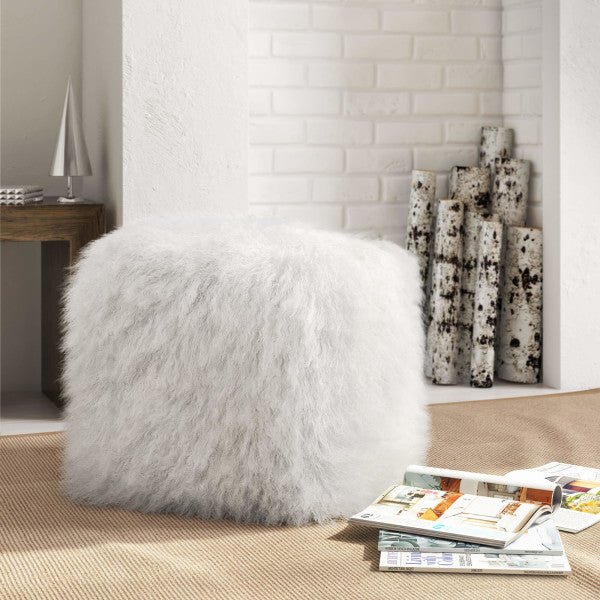 Tibetan Sheep White Pouf Poufs| TOV