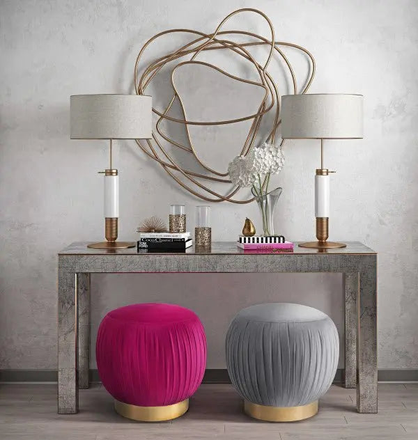 Tulip Pink Velvet Ottoman Ottomans| TOV