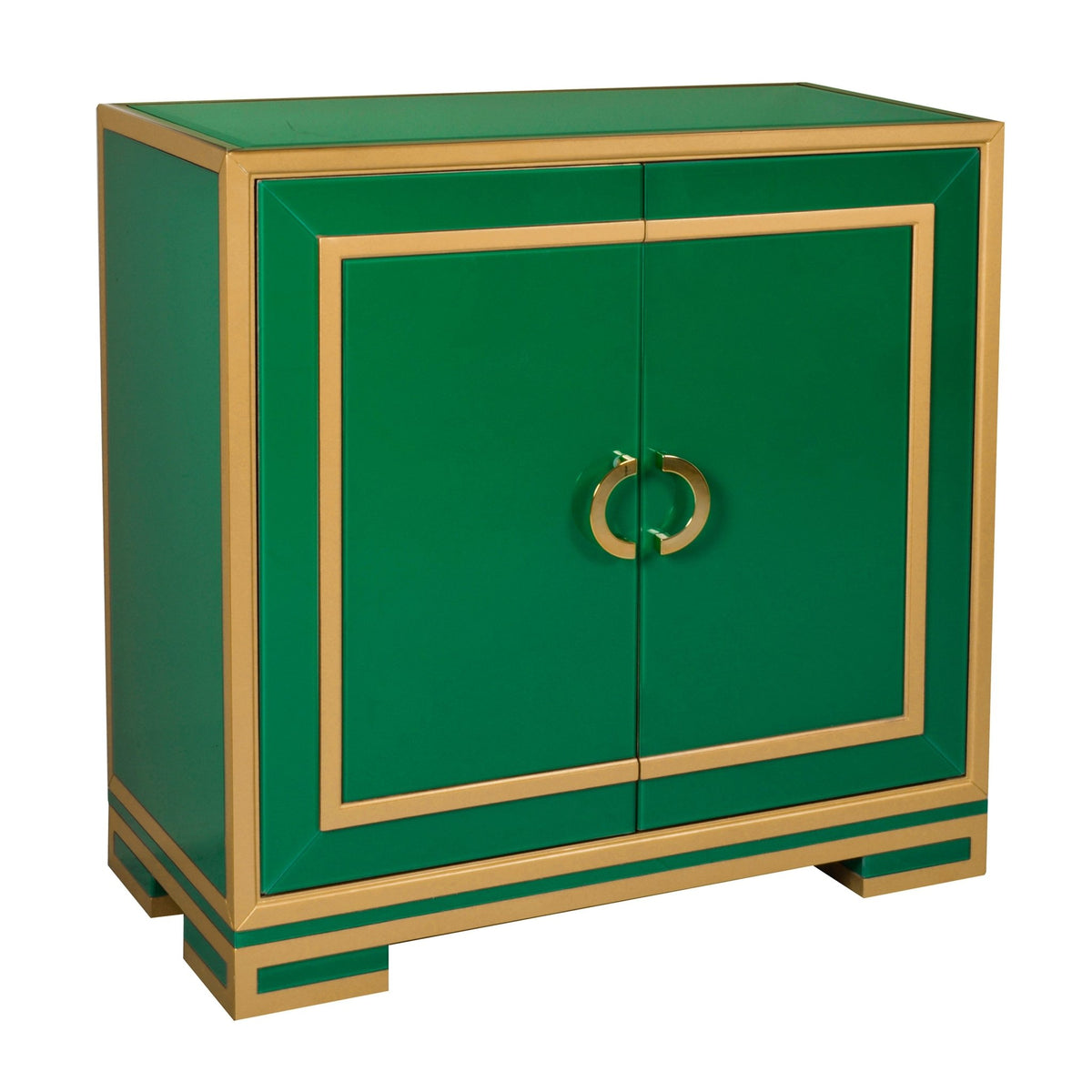 Two Door Emerald & Gold Glass Chest Cabinets & Chests| Hooker