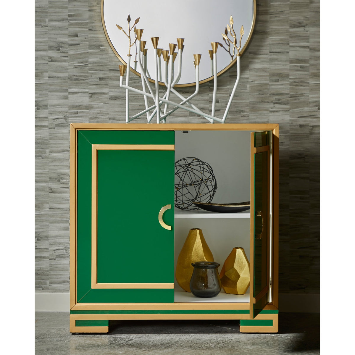 Two Door Emerald & Gold Glass Chest Cabinets & Chests| Hooker