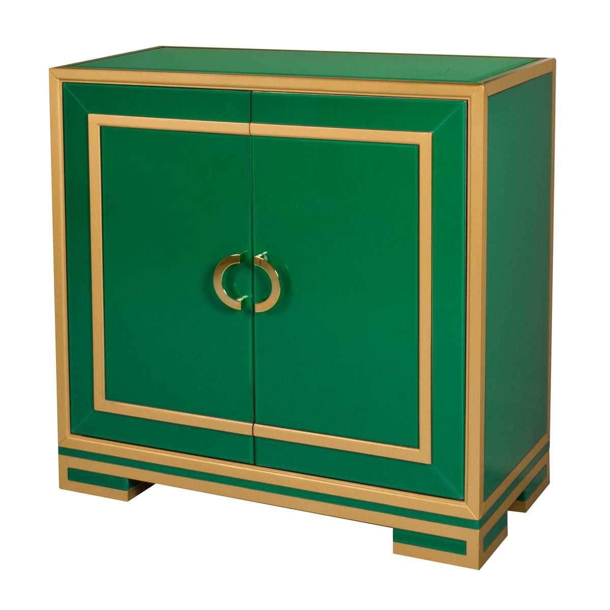 Two Door Emerald & Gold Glass Chest Cabinets & Chests| Hooker
