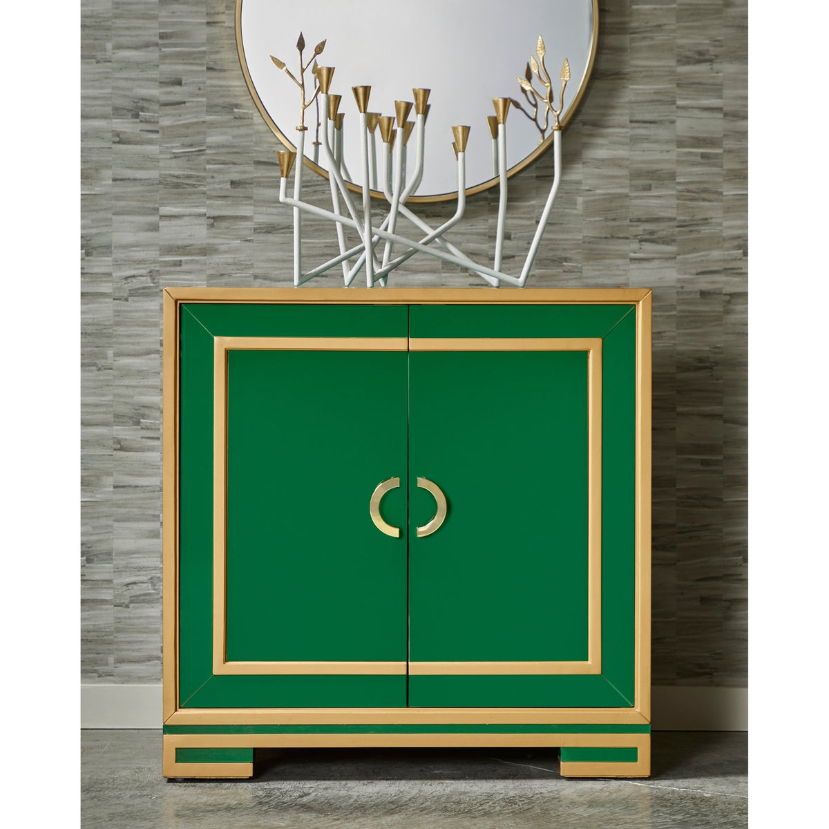 Two Door Emerald & Gold Glass Chest Cabinets & Chests| Hooker