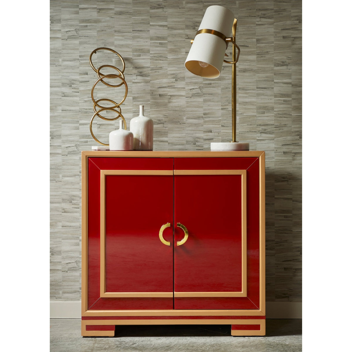 Two Door Wine & Gold Glass Chest Cabinets & Chests| Hooker