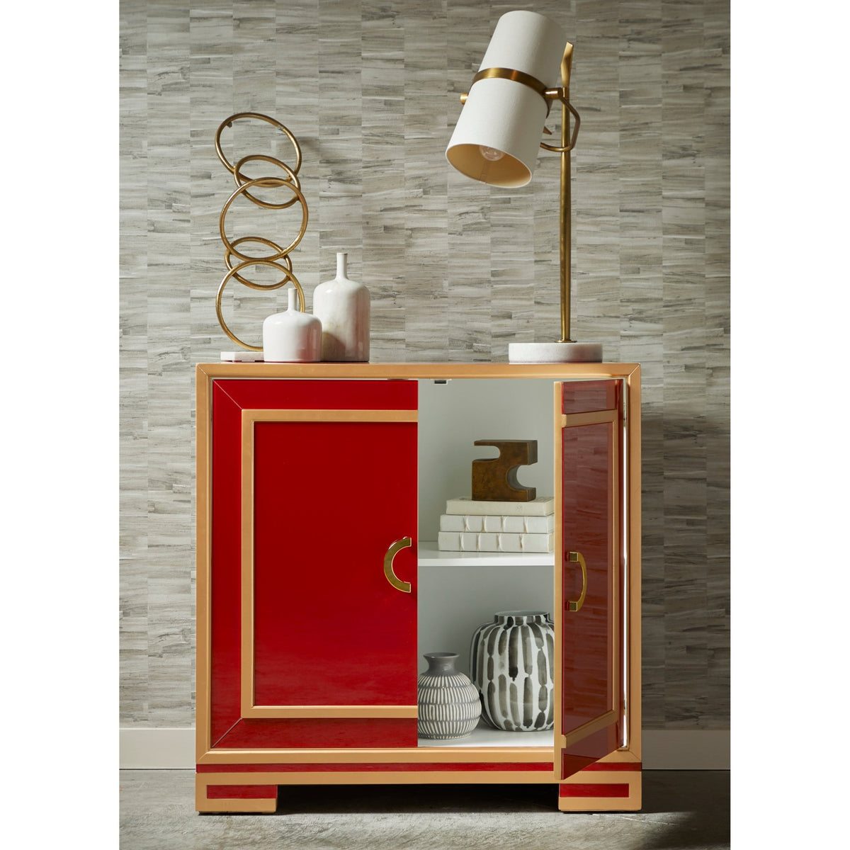 Two Door Wine & Gold Glass Chest Cabinets & Chests| Hooker