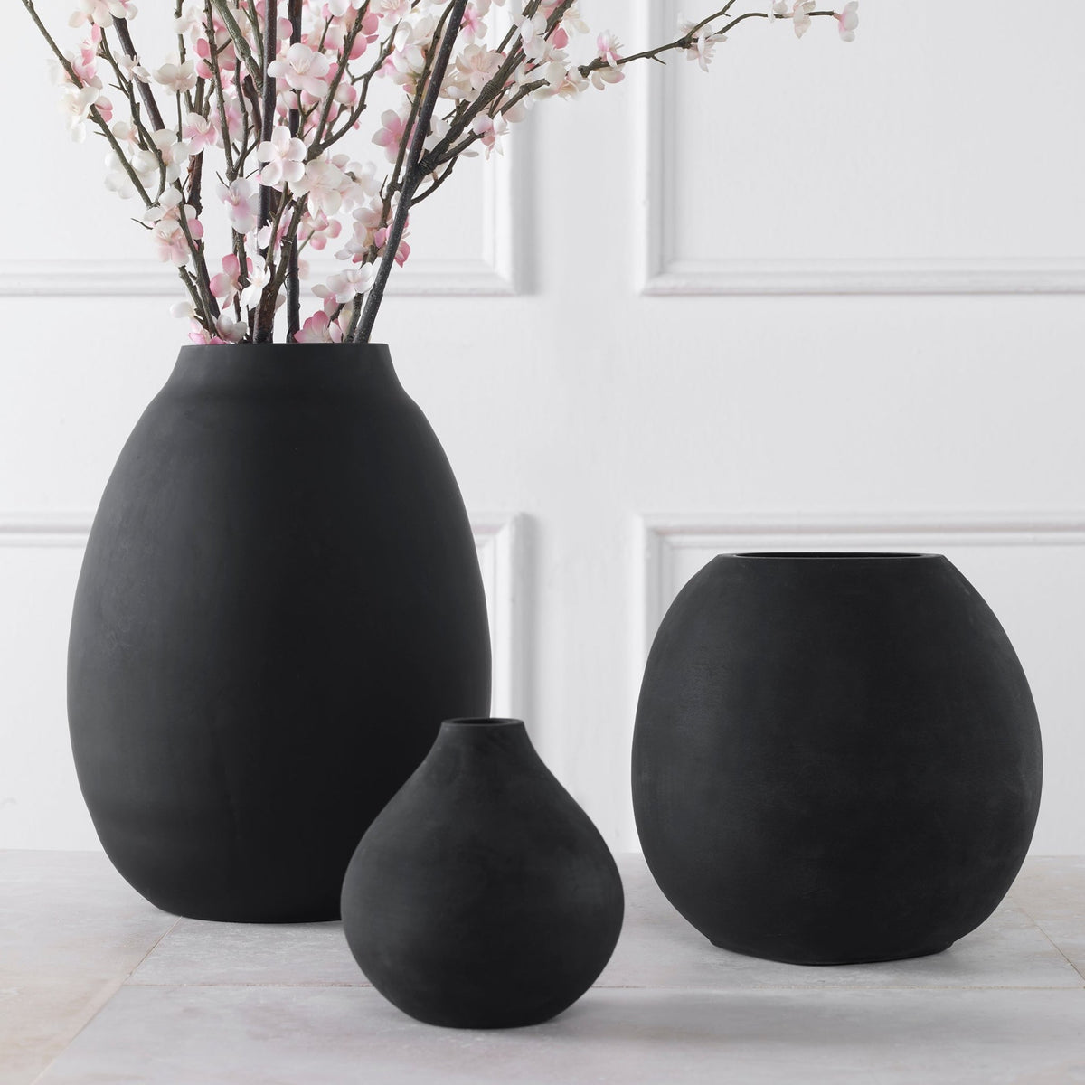 Uttermost Hearth Matte Black Vases, Set/3 Vases and Jars| Uttermost