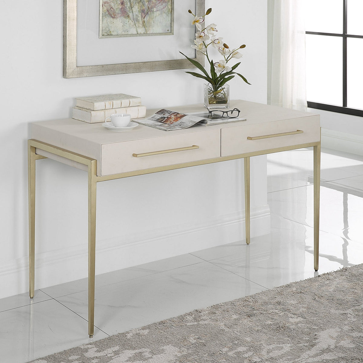 Uttermost Jewel Modern White Desk Office Desks| Uttermost