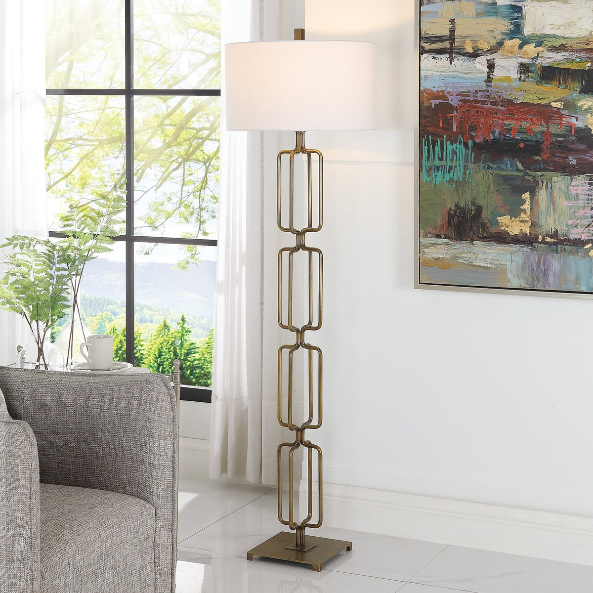 Uttermost Link Brushed Gold Floor Lamp Floor lamps| Uttermost