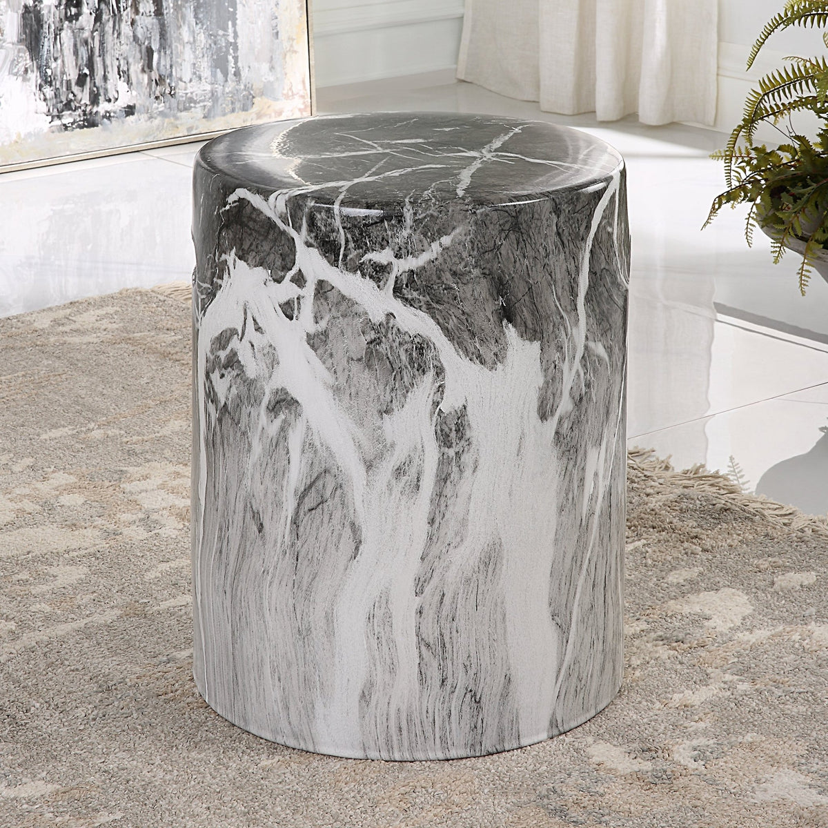 Uttermost Marvel Marbled Garden Stool Accent & End Tables| Uttermost