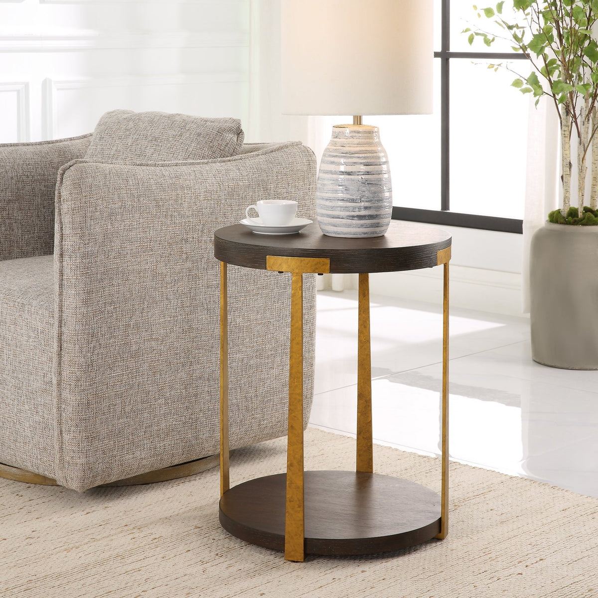 Uttermost Palisade Round Wood Side Table Accent & End Tables| Uttermost