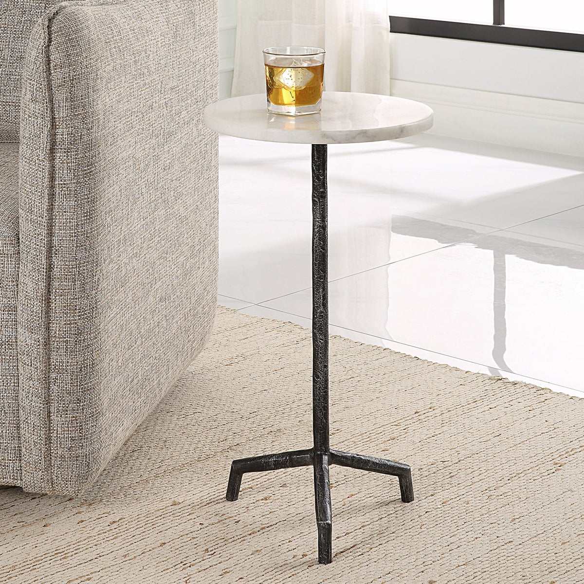 Uttermost Puritan White Marble Drink Table Accent & End Tables| Uttermost