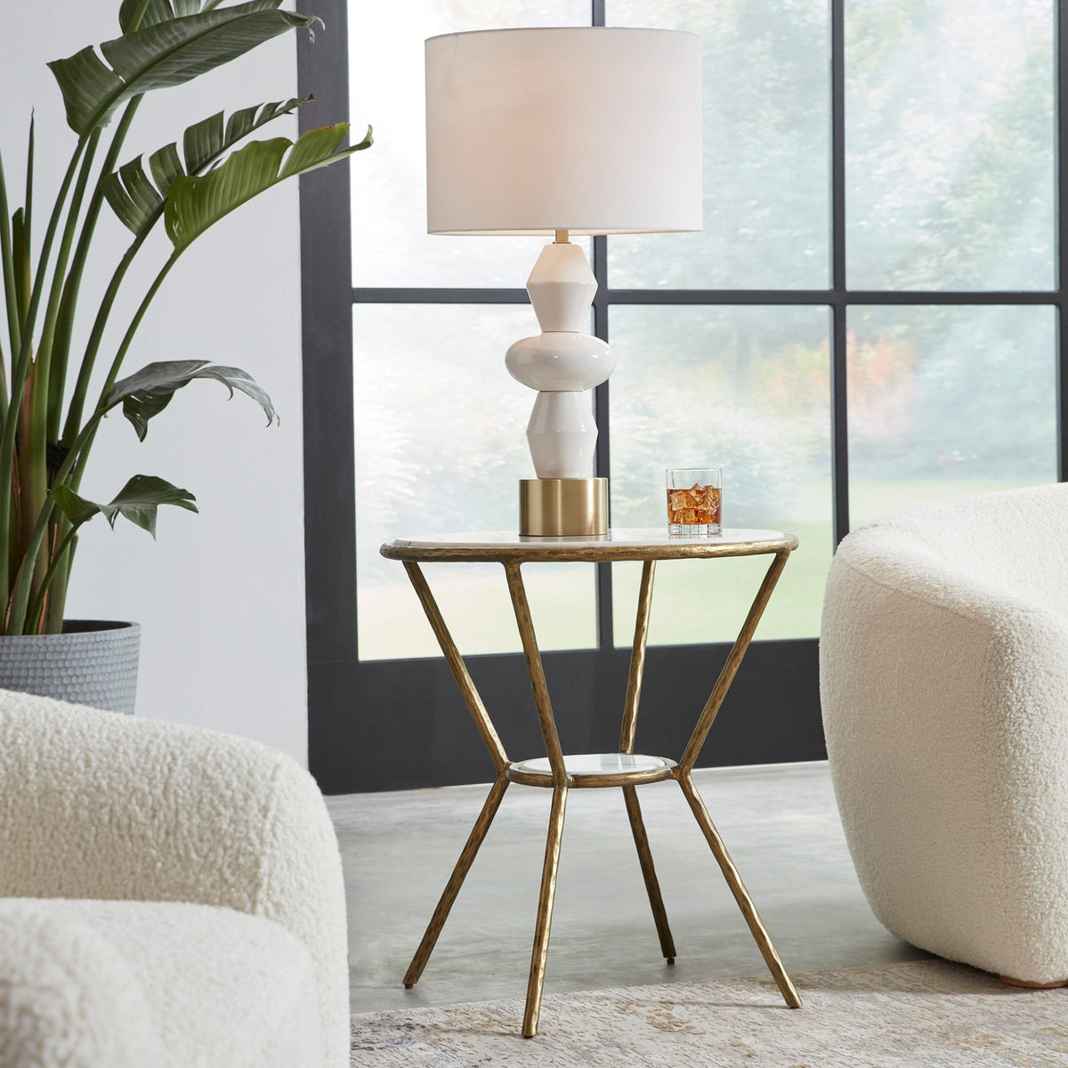 Uttermost Refuge Round White Side Table Accent & End Tables| Uttermost