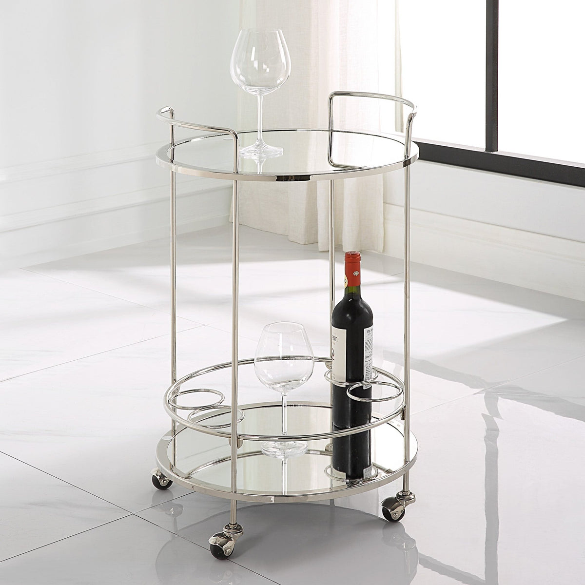 Uttermost Spritz Chrome Bar Cart Serving Carts| Uttermost