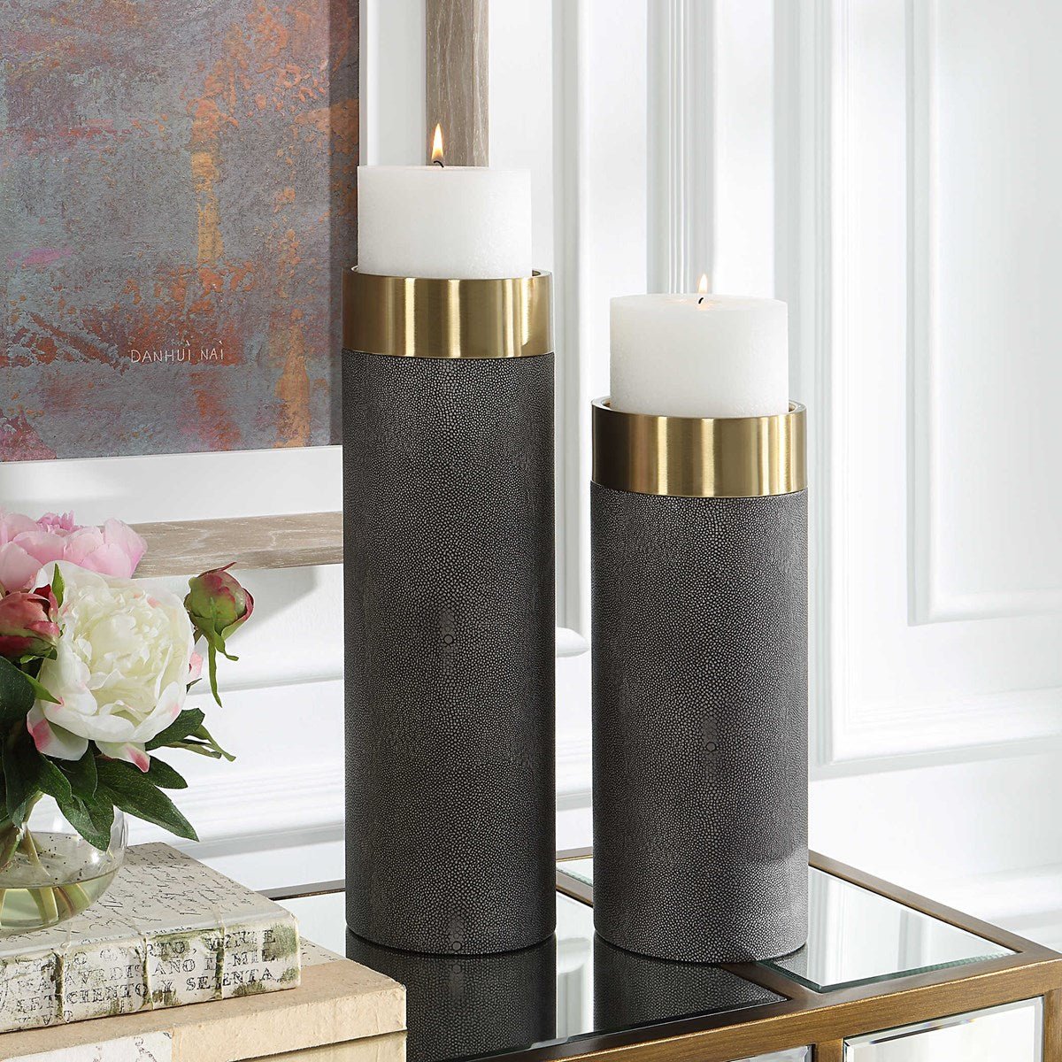 Wessex Candleholders, Gray, S/2 Candle Holders| Uttermost