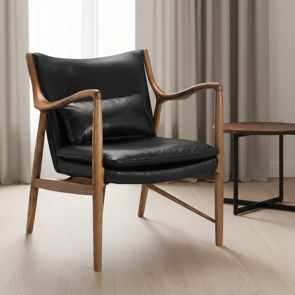 Wood Frame Leather Sling Chair - Black Chairs| Hooker