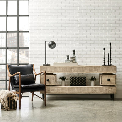 Wood Frame Leather Sling Chair - Black (6629779603552)