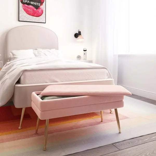 Ziva Blush Velvet Storage Bench Benches| TOV