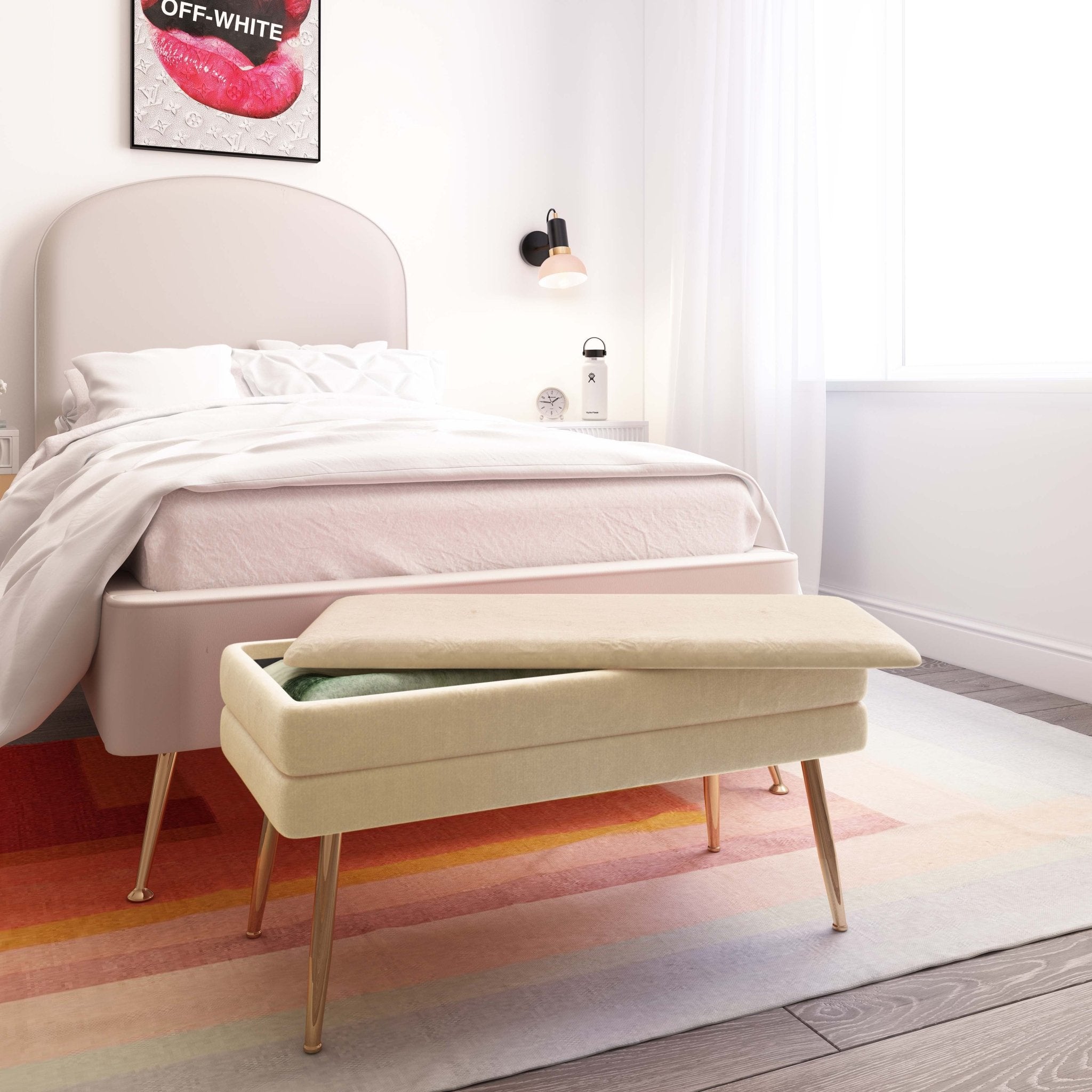 Ziva Cream Storage Bench Benches| TOV