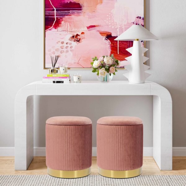 Zoe Blush Velvet Storage Ottoman Ottomans| TOV
